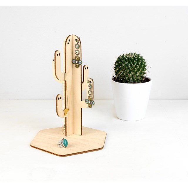 Cactus porte-bijoux en bois fabriqué en France