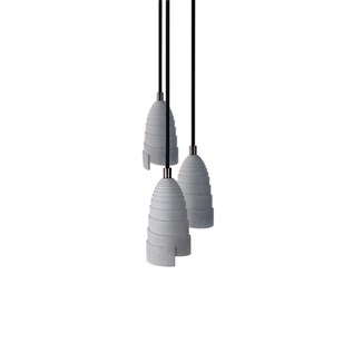 Lampes suspension triple en béton - Serre-câble en métal perle noire