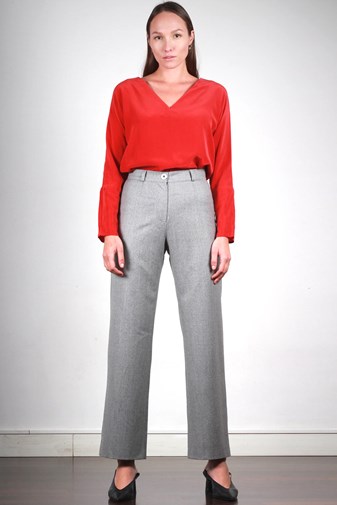 Pantalon large gris en laine flanelle - Laura