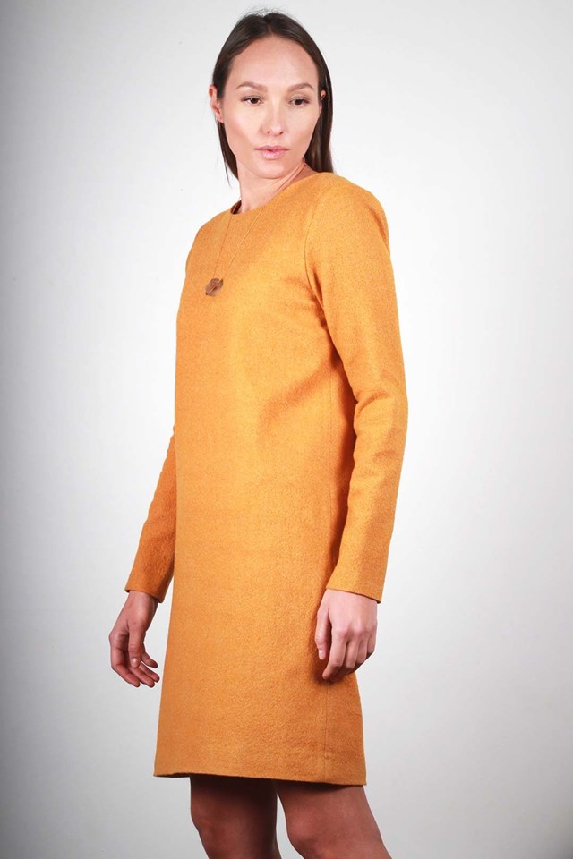 Robe droite moutarde en laine vierge - Carolyne 7