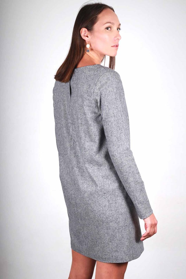 Robe droite grise en crêpe de laine - Carolyne 4