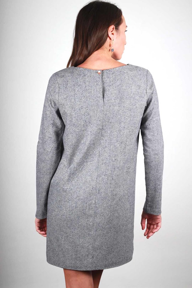 Robe droite grise en crêpe de laine - Carolyne 5