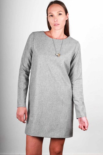 Robe droite grise en laine flanelle - Carolyne