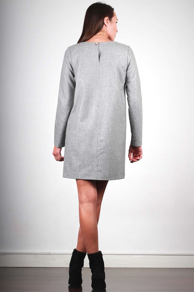 Robe droite grise en laine flanelle - Carolyne 4