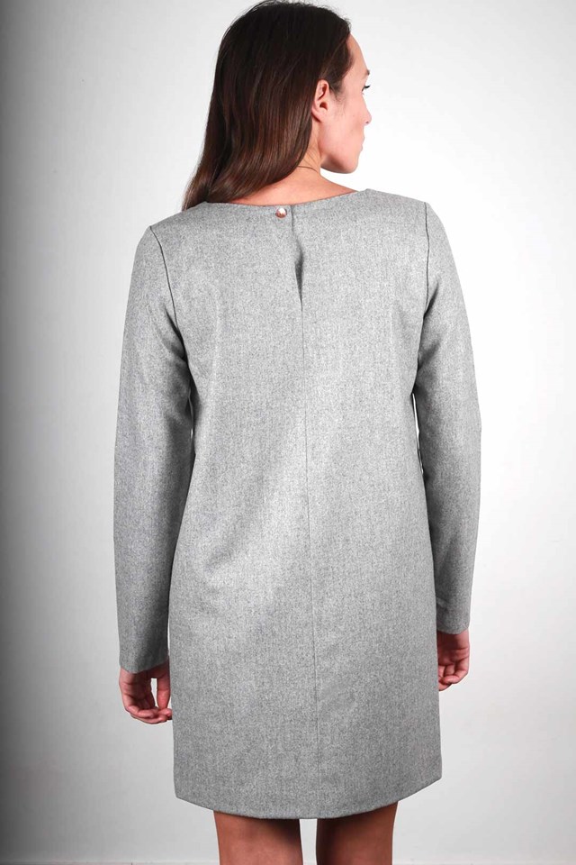 Robe droite grise en laine flanelle - Carolyne 5