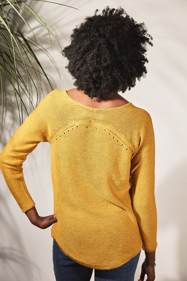 Pull persil col V 100% lin   - jaune d'or 3