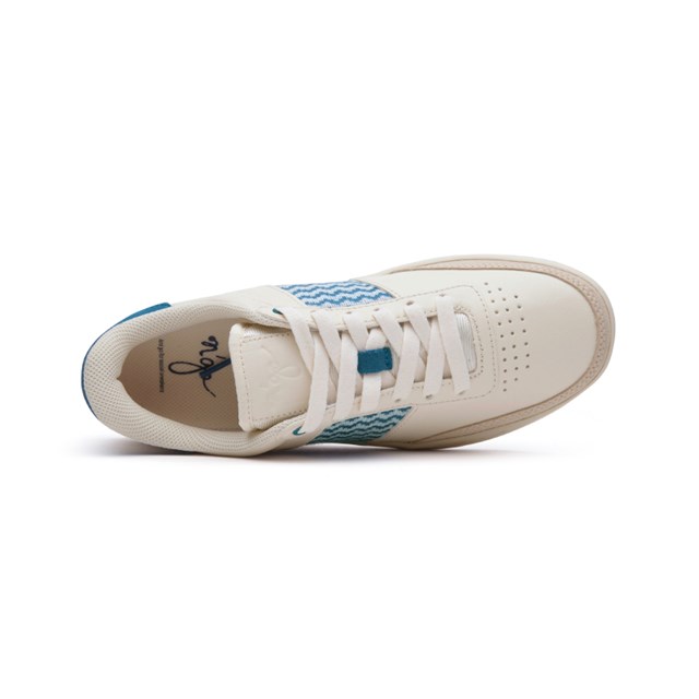Sneakers en cuir blanc crème et tissage bleu réalisé à la main - Ky Co 5