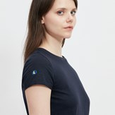 t-shirt-ecclo-femme-bleu-Made-in-France-et-coton-upcyclé-recyclé-dreamact-logo