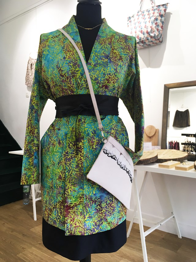 Veste kimono en batik turquoise 3