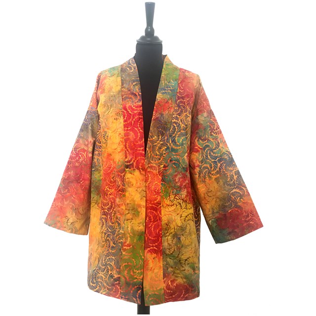 Veste kimono en batik rouge-orange 3