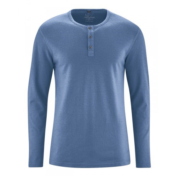 Tee shirt manche longue en coton bio homme Maillot à pois bleu