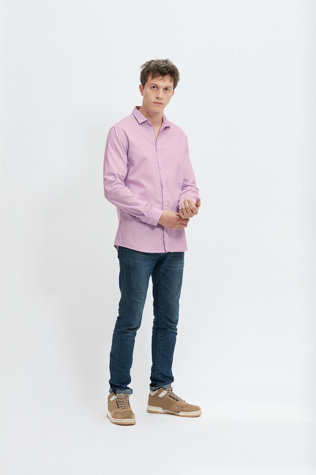 chemise-ecclo-rose-violette-homme-Made-in-France-et-coton-upcyclé-recyclé-dreamact-face-2