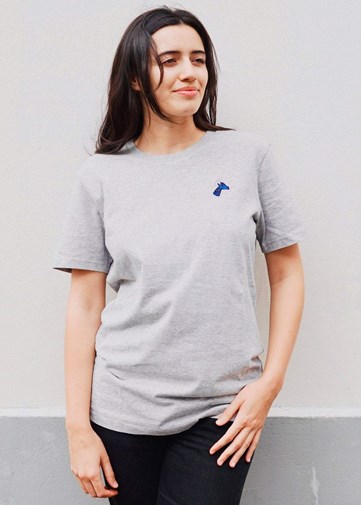 T-shirt coton bio brodé gris chiné - girafon bleu