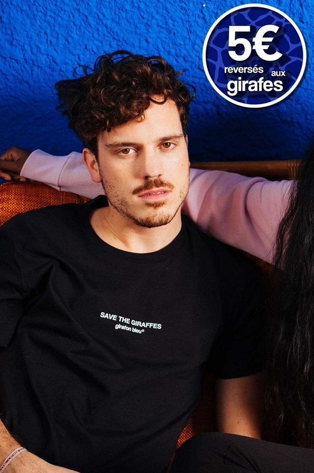 T-shirt noir "Save the giraffes" coton bio - girafon bleu 2