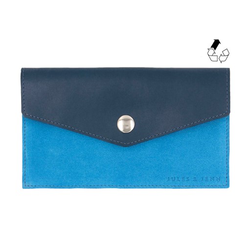Pochette enveloppe cuir upcyclé bleu & bleu azur