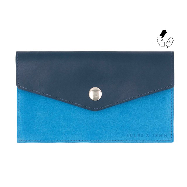 Pochette enveloppe cuir upcyclé bleu & bleu azur 2