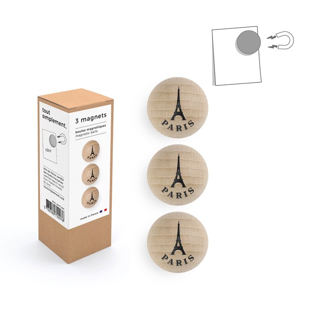 Boîte de 3 boules magnétiques en bois : Paris naturel 3