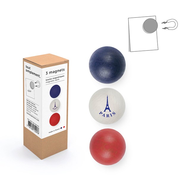 Boîte de 3 boules magnétiques en bois : Paris bleu blanc rouge 3