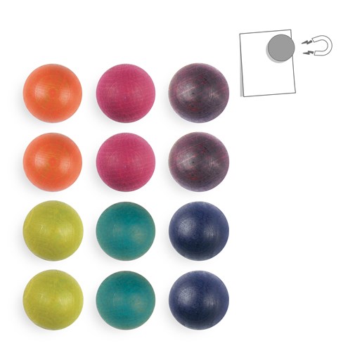 Lot de 12 boules magnétiques en bois : couleurs - en vrac
