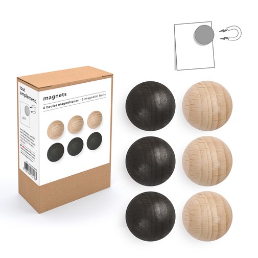 Boîte de 6 boules magnétiques en bois : noires