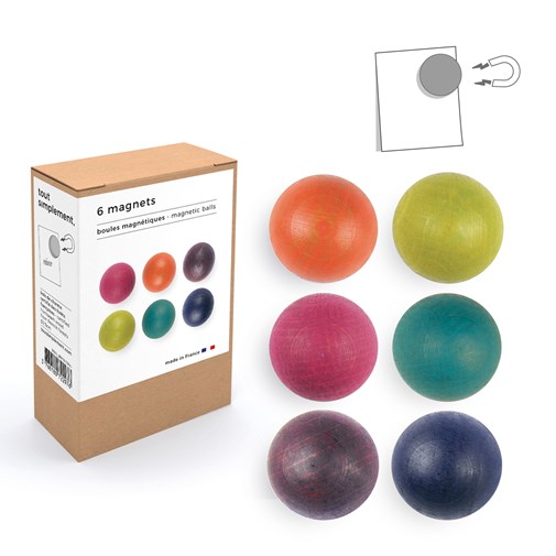 Boîte de 6 boules magnétiques en bois : couleurs
