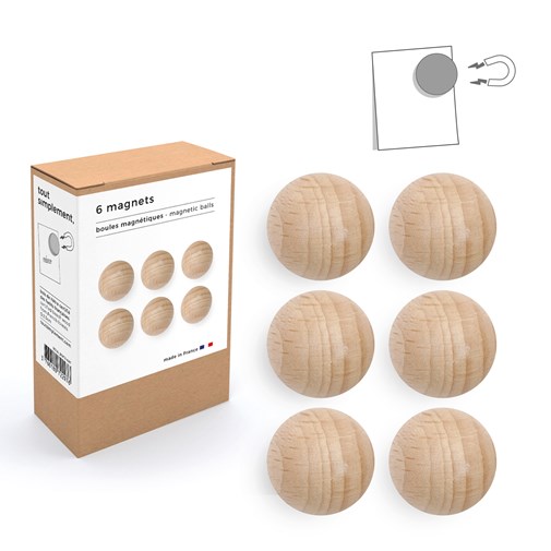 Boîte de 6 boules magnétiques en bois : naturelles