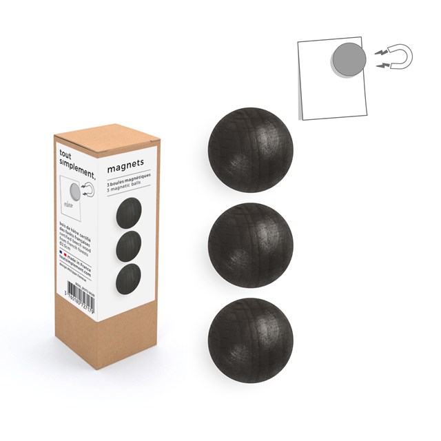 Boîte de 3 boules magnétiques en bois : noires 2