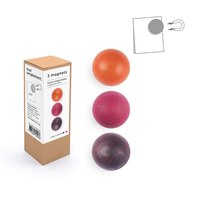 Boîte de 3 boules magnétiques en bois : orange - rose - bordeaux 5