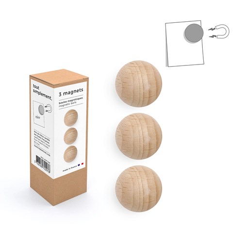 Boîte de 3 boules magnétiques en bois : naturelles