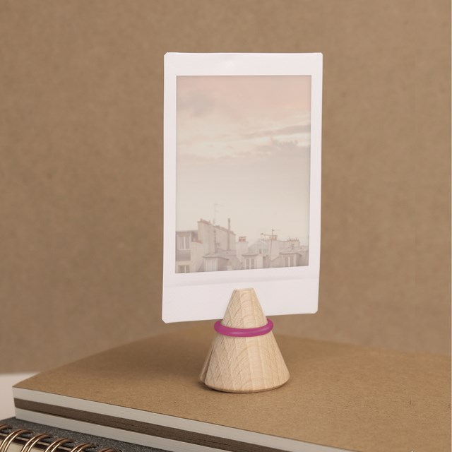 Boîte de 3 pinces photo & mémo en bois "i-cone" : anneaux moutarde - rose - bordeaux 4