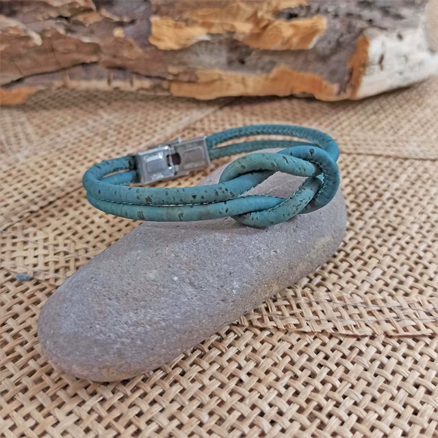 bracelet éthique naturel en liège bleu ciel pour homme noeud marin