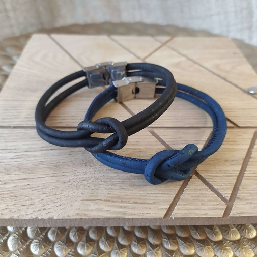 Bracelet en liège pour homme style noeud marin bleu foncé