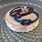 Bracelet en liège pour homme style noeud marin bleu foncé 4
