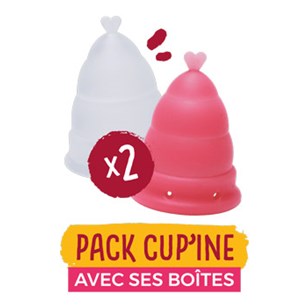 Pack cup'ine rose & transparente, lot de 2 coupes menstruelles (1 petite et 1 grande)