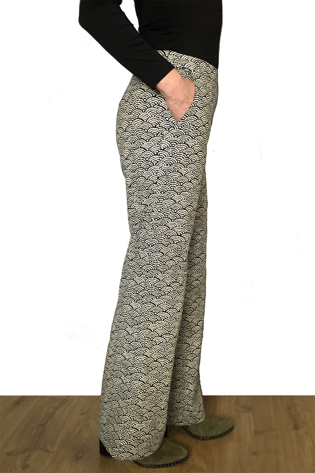 Pantalon large coton japonais motif Vagues 3