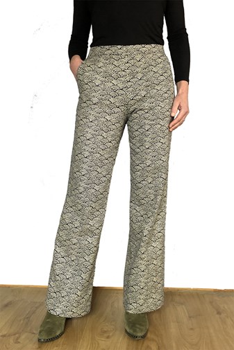 Pantalon large coton japonais motif Vagues