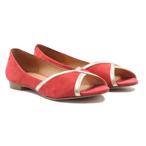 Ballerines bout ouvert cuir daim rose