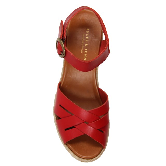 Sandales rétro compensées cuir rouge 4