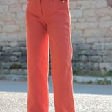 Pantalon large en lin orange - Fabrication française - C.Bergamia - Vue de face
