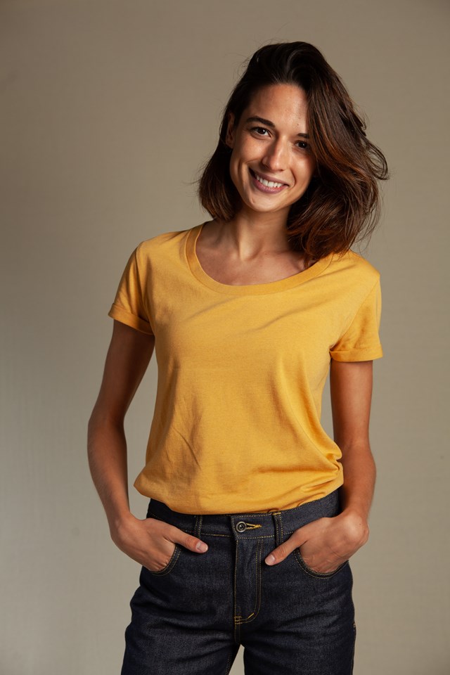 t-shirt-echancre-femme-jaune-golden-sand-recycle-made-in-france