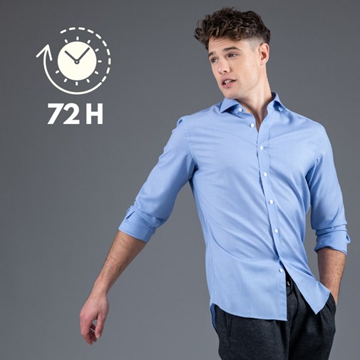 chemise 72 heures en merinos super 120, Biella vichy bleu ciel