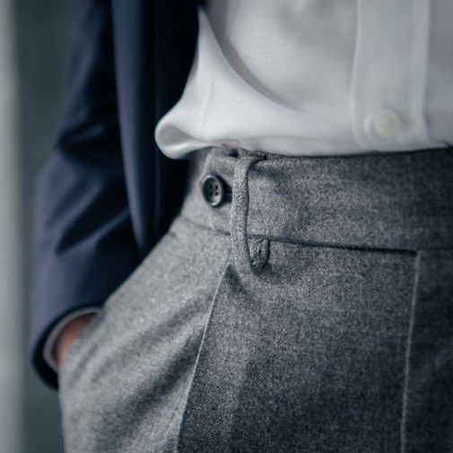 pantalon en flanelle de merinos super 130, Walter gris chiné