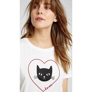 T-shirt en coton bio "Heart Cat" - Blanc