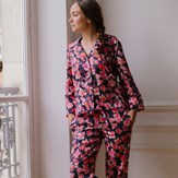 Nêge Paris - Pyjama femme Encore un Soir chemise pantalon bleu nuit et rouge
