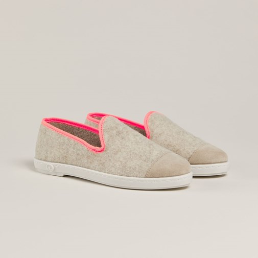 Chaussons AW laine recyclée, beige rose fluo