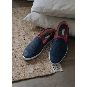 Chaussons AW laine recyclée, marine rouge
