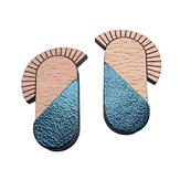 Boucles d'oreilles en bois et cuir MAYA bleu pétrole 4