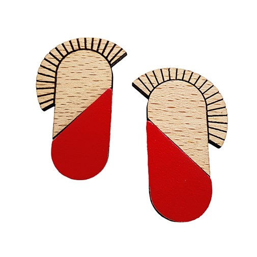 Boucles d'oreilles en bois et cuir MAYA rouge