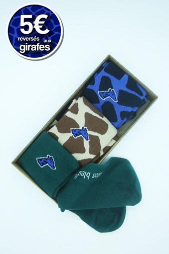 Coffret de 3 paires de chaussettes Savane - girafon bleu
