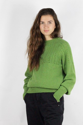 Pull Agave vert prairie, made in France 100% laine recyclée